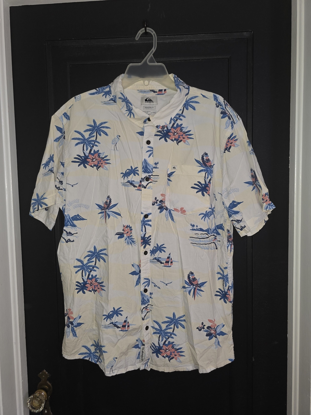 Quiksilver White Short-Sleeve Hawaiian Print Shirt